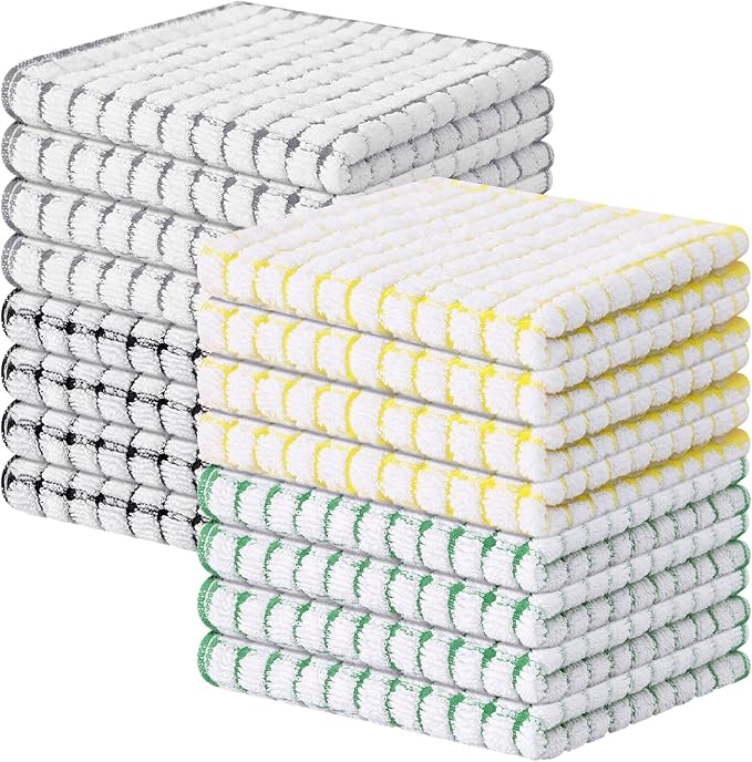 Kitinjoy Cotton 16 Pack Terry Kitchen Dish Cloths, 12 x 12 Inches Super Soft by Kitinjoy