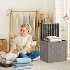 ROJIK 32 Gallon Outdoor Storage Housing Deck Box,Waterproof Patio Furniture, Garden Tools, Cushions, Pool Accessories Storage Bench with Lockable Lid and Side Handles(Grey) - Image 5