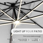 10 X 13 FT Cantilever Patio Umbrella with LED Lights Outdoor Heavy Duty Double Top Windproof Rectangle Offset Umbrellas with 360-degree Rotation for Pool Deck Backyard, Foggy Grey - Image 2