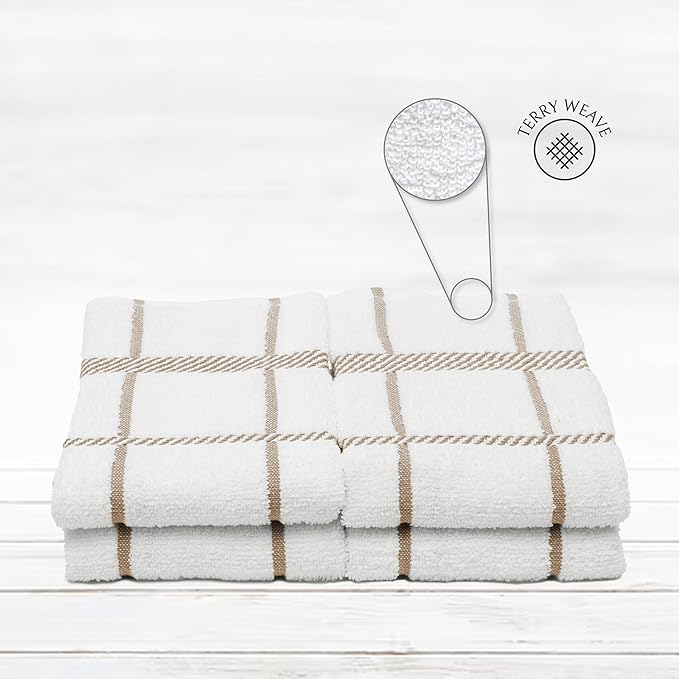 100% Cotton Terry Dish Towels, 4 Pack Checks, 16 x26 Inches, Super Soft and - Image 2
