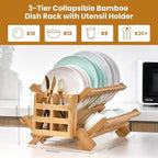 Bmaboo Dish Drying Rack for Kitchen Counter 3-Tier Collapsible Wooden Dish - Image 3