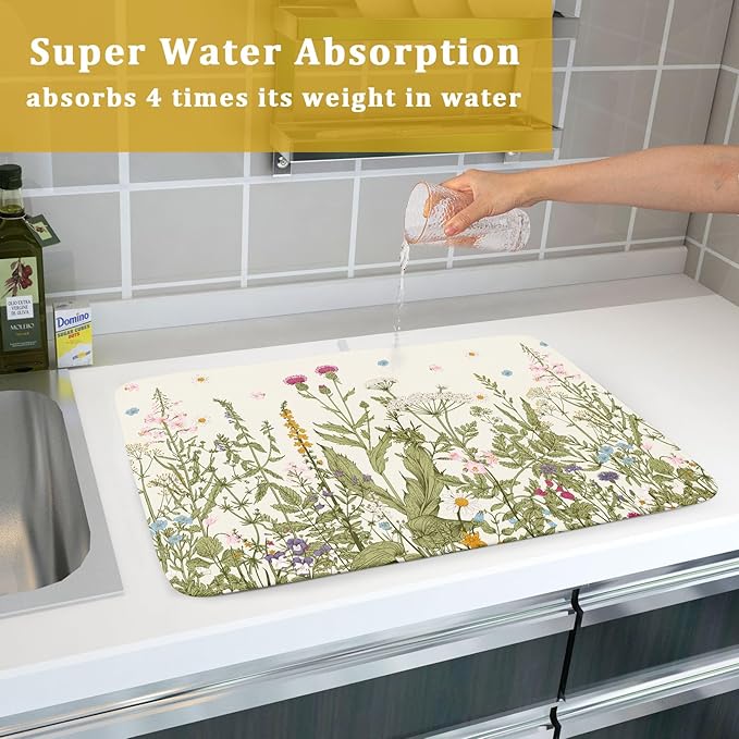 Aportt Spring Floral Wildflower Dish Drying Mat - Image 7
