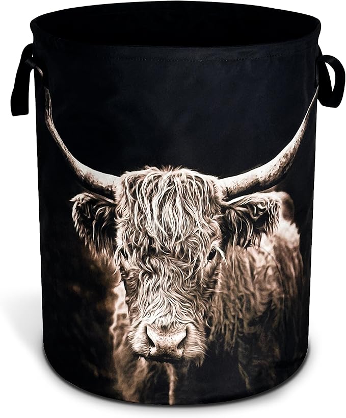 Highland Cow Laundry Basket Animal Foldable Oxford Cloth Funny Tote Bag Laundry by NUTAINLA