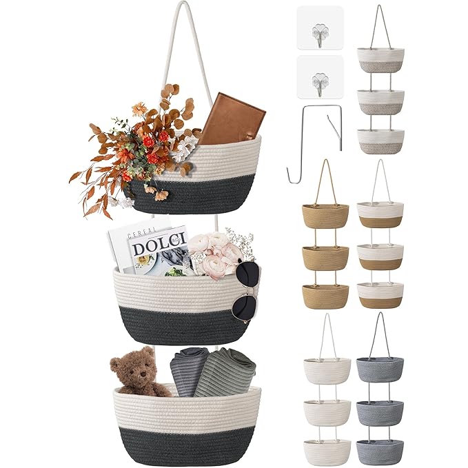 3 Tier Wall Mounted Woven Hanging Basket, Over the Door Hanging Basket by Wymulot