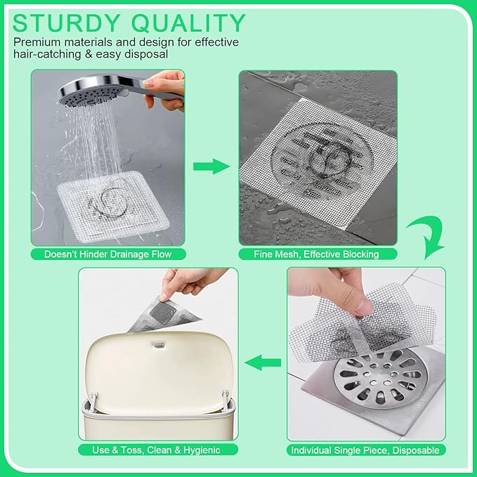 60 Pack Disposable Shower Drain Hair Catcher Mesh Stickers, Square 3.93 Inches - Image 6