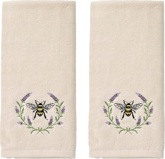 SKL Home Bee Lavender 100% Cotton Embroidered 2pc Hand Towel Set, Decorative by SKLHomebySaturdayKnightLtd