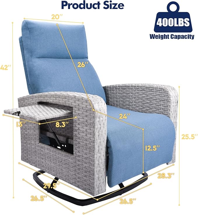Outdoor Recliner Chair, Wicker Patio Recliners with Adjustable Backrest and Extended Foot Rest, Reclining Patio Chairs with Flip Table & Removable Cushion Cover for Porch - Image 2