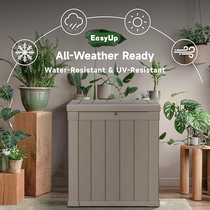 EasyUp 50 Gallon Outdoor Storage Box, Resin Waterproof UV-Resistant Deck Box, Reinforced Stability for Patio, Garden, and Poolside, Striped Gray - Image 4