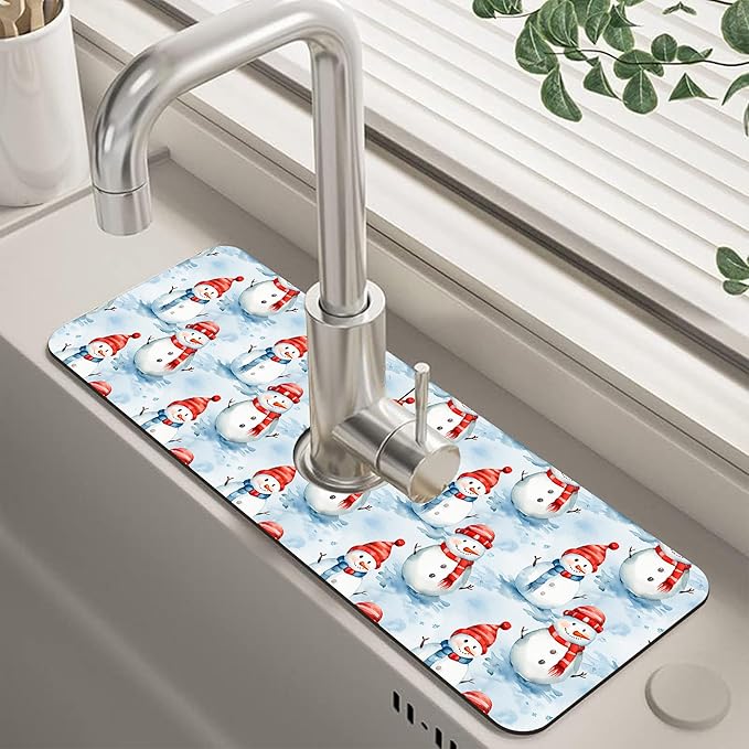 Christmas Snowman with Hat Kitchen Sink Splash Guard Mat Absorbent Fast Drying by Unknown