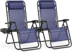 NEWBULIG Zero Gravity Chair Set of 2, Lounge Chair Folding Portable Adjustable Camping Reclining Chairs with Adjustable Pollow, Mesh Back, Cup Holder Trays Lawn Patio Chair for Pool Beach - Blue by NEWBULIG
