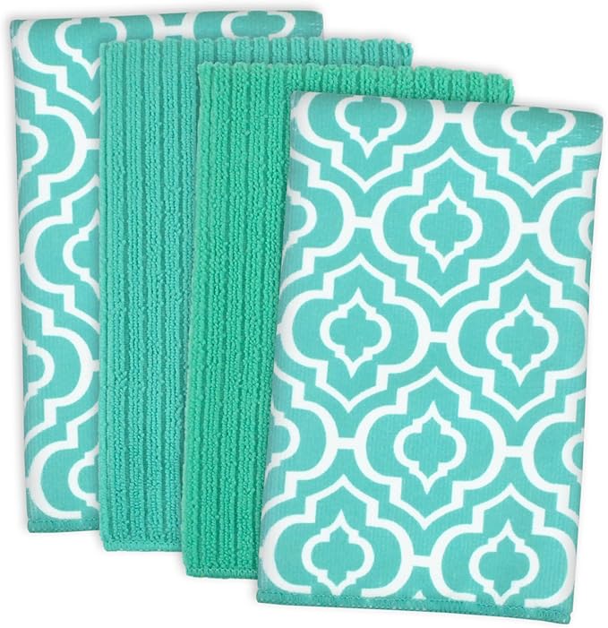 DII Cleaning Collection Multi-Purpose Microfiber, Teal Lattice, Dishtowel Set by DII