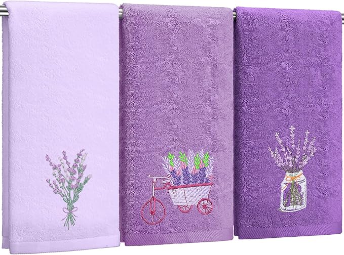 Lavender Floral Hand Towels Farmhouse Purple Lavender Bathroom Decor 14x29 Inch by Tingjoo