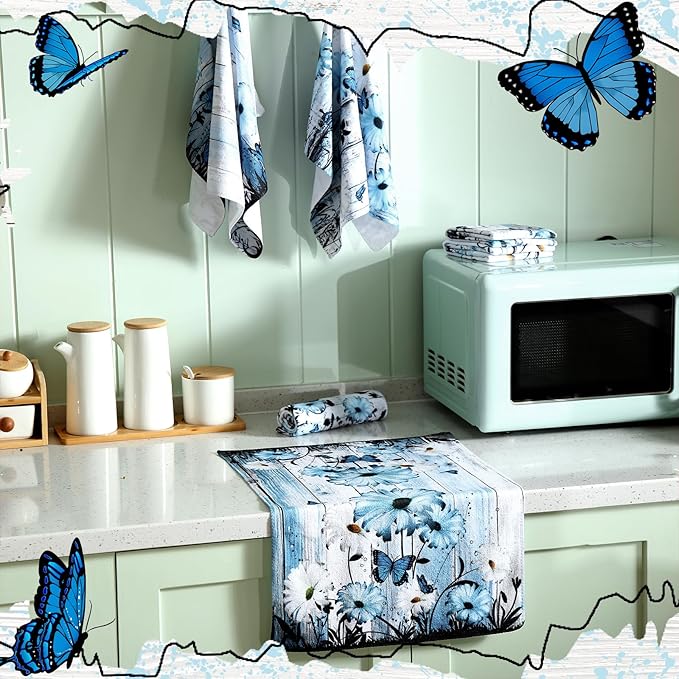 Breling Set of 6 Blue Daisy Kitchen Towel Vintage Themed Dish Towel Bathroom - Image 7