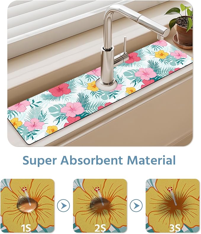 Patterned Sink Faucet Mat Kitchen Splash Guard Super Absorbent Drying Mat - Image 5