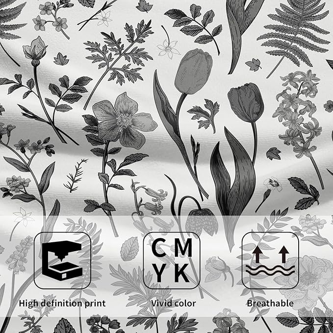 Spring Floral Hand Towels for Bathroom Set of 2 Black Grey White Flower Leaves - Image 3