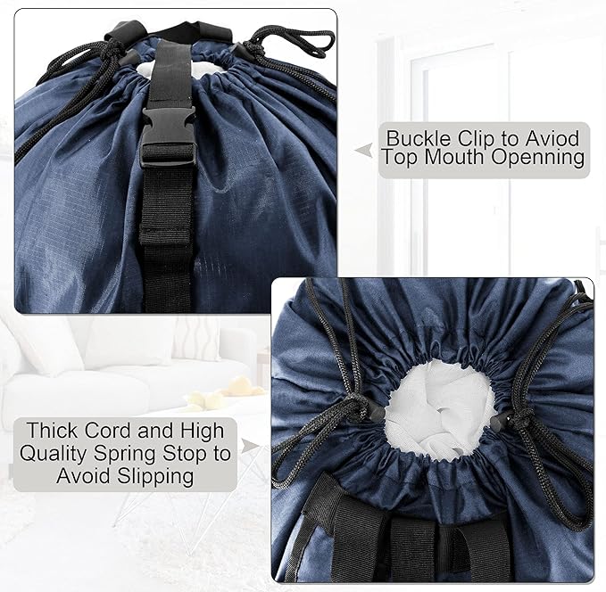 BeeGreen Navy Blue Travel Laundry Bag w Drawstring & Handle College Dorm Room - Image 3