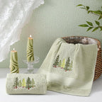 2 Pcs Forest Hand Towels Gray Green Bathroom Decor 14x29 Inch Embroidered 100% - Image 4