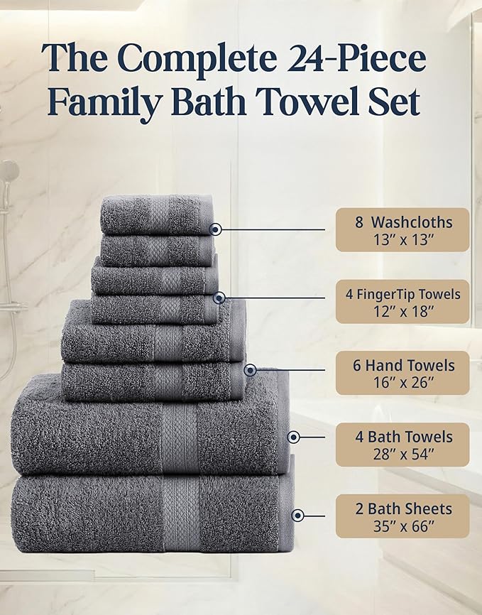 LANE LINEN 100% Cotton Bath Towels Set - Image 3