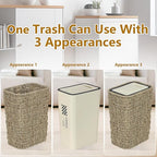 Boho Trash Can with Lid, 3 Gallon Small Rattan Trash Can with Press Top Lid - Image 3