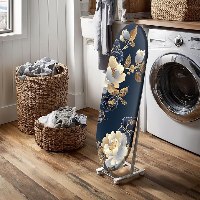 Blue White Floral Ironing Board Cover Stretch Fabric - Image 6