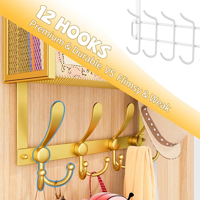 Over The Door Hooks Organizer, Coat Rack Over The Door Storage Hanger Towel Rack - Image 5