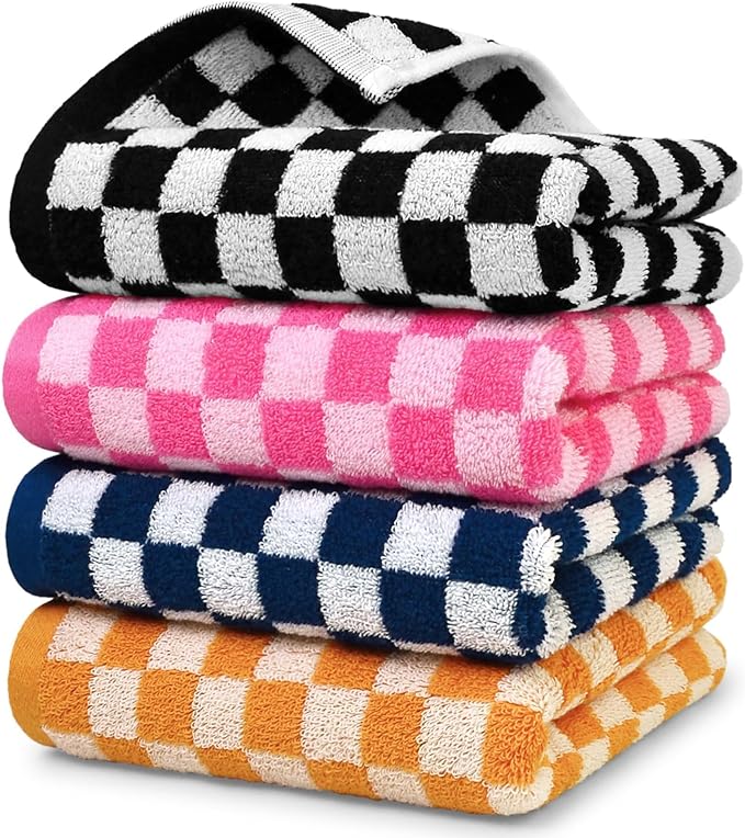 Jacquotha Hand Towels 4 Pack, Cotton Decorative Bathroom Hand Towel & Checkered by Jacquotha