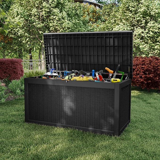 310 Gallon Lockable Outdoor Storage Box – Waterproof Resin Deck Box for Patio Furniture, Garden Tools, Pool Accessories (Black) - Image 7