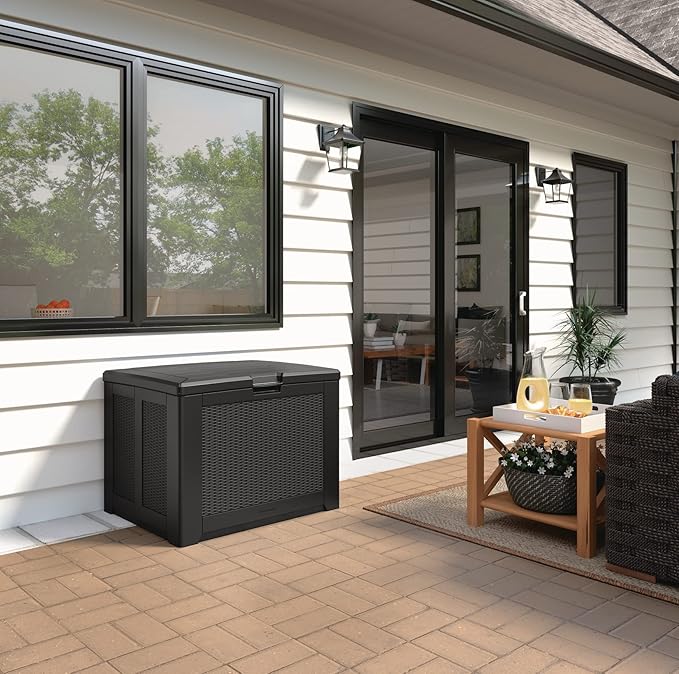 Rubbermaid Medium Resin Outdoor Storage Deck Box (74 Gal), Weather Resistant, Black, Deck Organization for Home/Backyard/Pool Chemicals/Toys/Garden Tools/Porch/Patio Cushions - Image 2