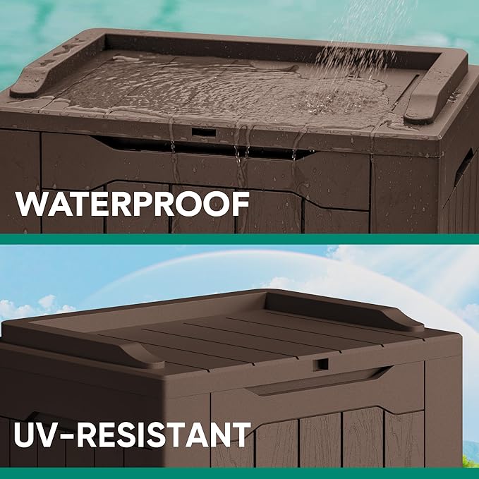 Devoko 30 Gallon Resin Deck Box 2 Pack Outdoor Indoor Waterproof Storage Box for Patio Furniture Pool Accessories Storage for Cushion Garden Tools (Brown, 2 Pack) - Image 3