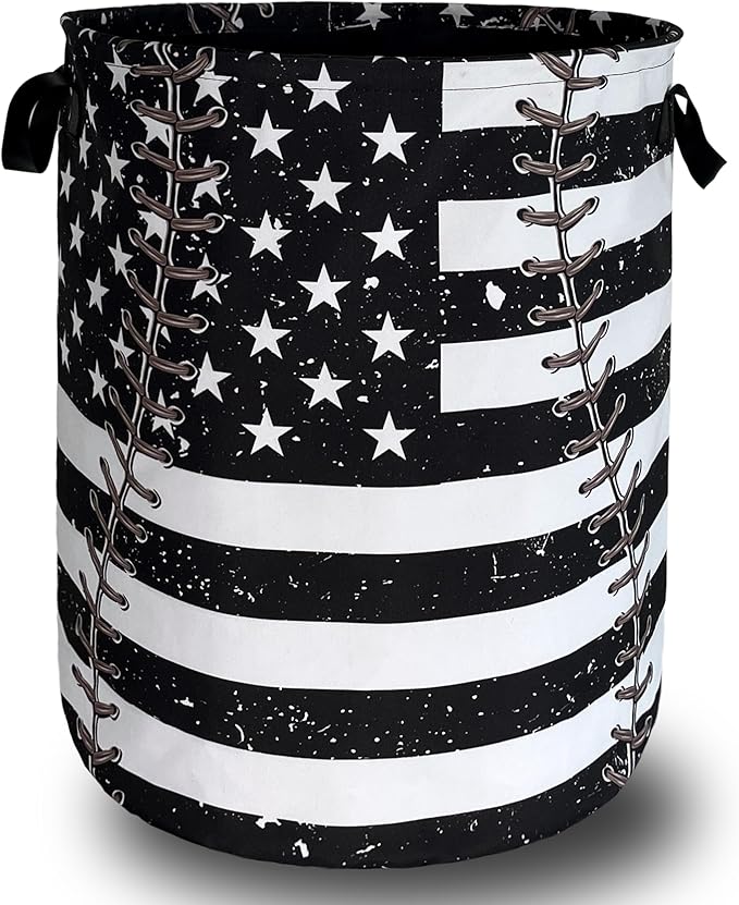 Baseball Textures Laundry Basket Foldable Oxford Cloth American Flag Laundry by Unknown