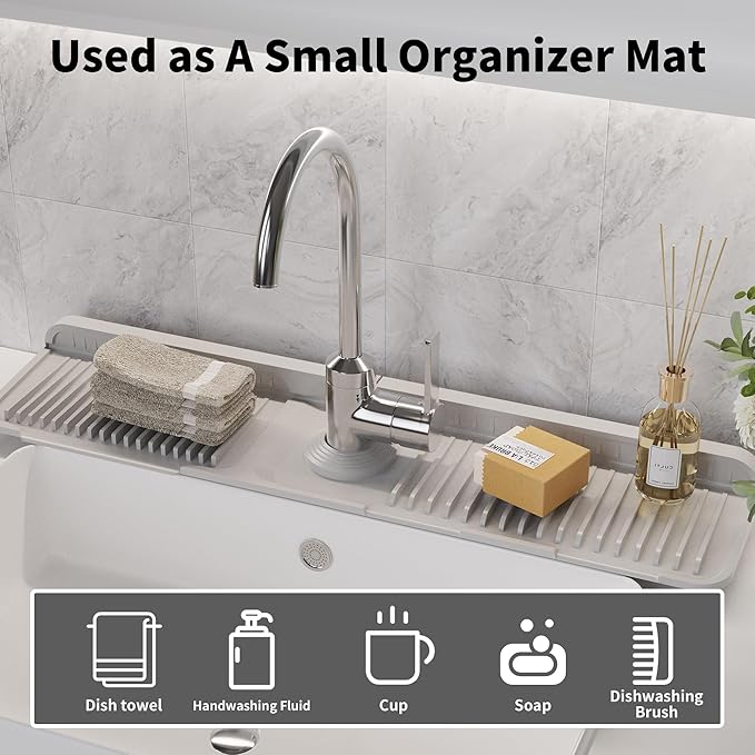 WAFT YEARN 24X5 Inch Silicone Durable Faucet Mat Kitchen Sink Splash Guard - Image 5