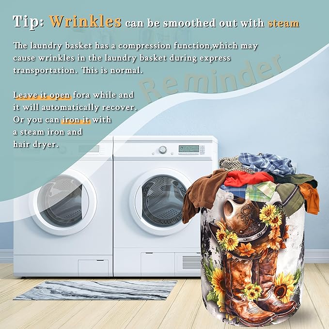 Retro Cows Laundry Basket Western Cowboy Foldable Funny Laundry Hamper Oxford - Image 6