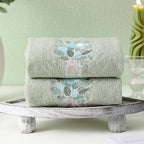 2 Pcs Eucalyptus Hand Towels Gray Green Bathroom Decor 14x29 Inch Embroidered - Image 5