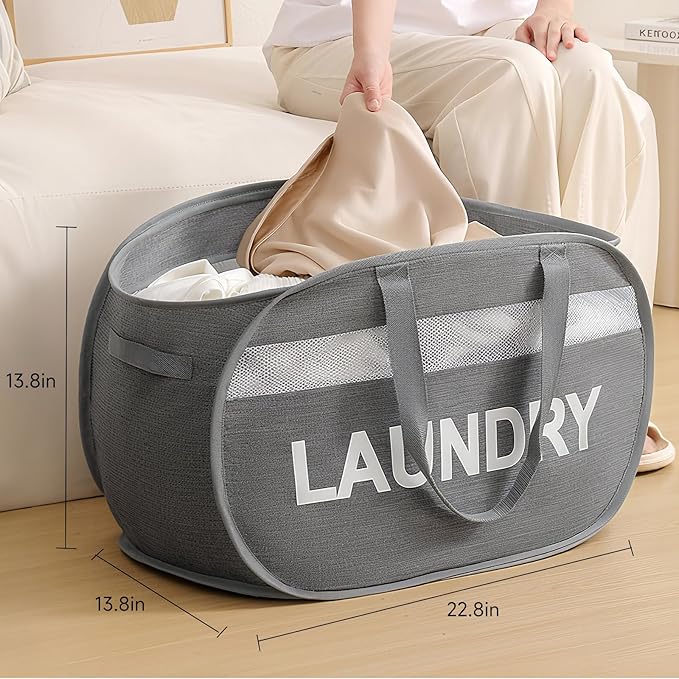 Foldable Laundry Basket with Lid, Oxford Cloth Reinforced Steel Ring - Image 5