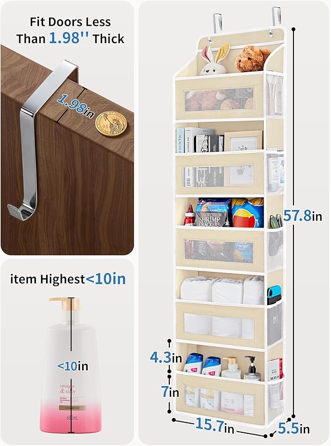 JARLINK Over The Door Organizer Storage, 5 Shelf Hanging Door Organizer - Image 2