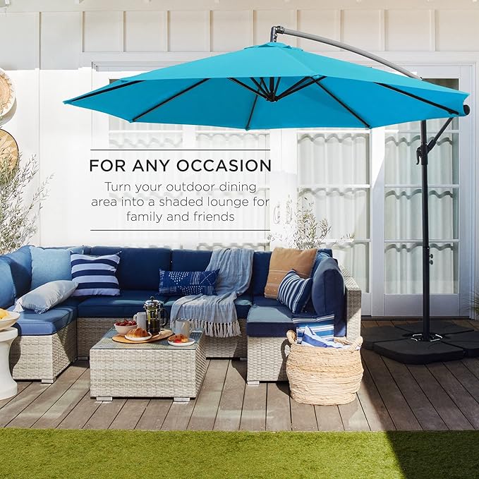 Best Choice Products 10ft Offset Cantilever Hanging Market Patio Umbrella, 8 Sturdy Ribs, Easy Adjustment - Sky Blue - Image 3