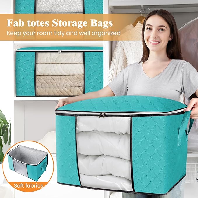 Fab totes 24 Gallons Clothes Storage, Foldable Thick Fabric Blanket Storage Bags - Image 5