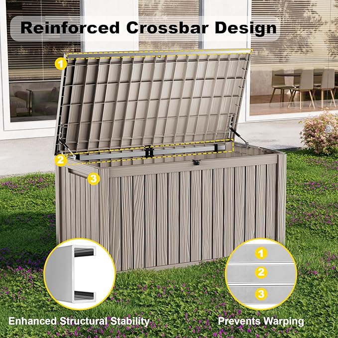 200 Gallon Waterproof Outdoor Storage Box,Resin Deck Box,Lockable Outside Storage Box Container for Patio Furniure,Garden,Tools (200 Gallon,Grey) - Image 6