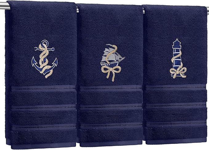 3 Pack Coastal Nautical Hand Towels by Hahafelt