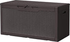 Devoko 97 Gallon Deck Box, Waterproof Resin Outdoor Storage Box for Outside and Patio, Large Outdoor Storage Bench Cabinet Lockable for Patio Furniture, Garden Tools and Pool Supplies (Deep Brown) by DEVOKO