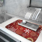 Red Snowflake Dish Drying Mat for Kitchen Counter Holiday Super Absorbent - Image 5