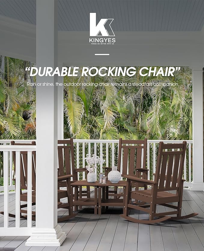 KINGYES Oversized Outdoor Rocking Chair, All-Weather Patio Rocking Chairs for Porch, HDPE Outdoor Patio Rockers with High Back & Wide Seat for Garden, Lawn, Coffee - Image 9