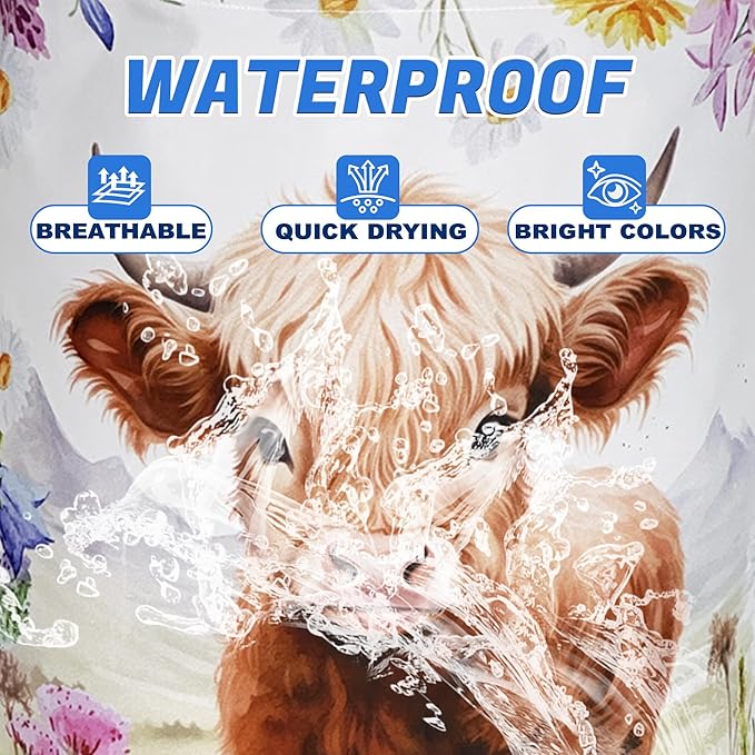 Highland Cow Laundry Basket Oxford Cloth Animal Flowers Laundry Hamper - Image 5