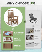 Oversized Rocking Chairs Outdoor Set of 2, High Back Porch Rocking Chair, HDPE All Weather Resistant Patio Chairs, 380lbs Weight Capacity, Teak - Image 8
