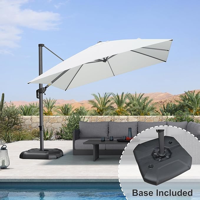 PURPLE LEAF 10 Feet Patio Umbrella with Base Outdoor Cantilever Square Umbrella Aluminum Offset Umbrella with 360-degree Rotation for Garden Deck Pool Patio White - Image 2