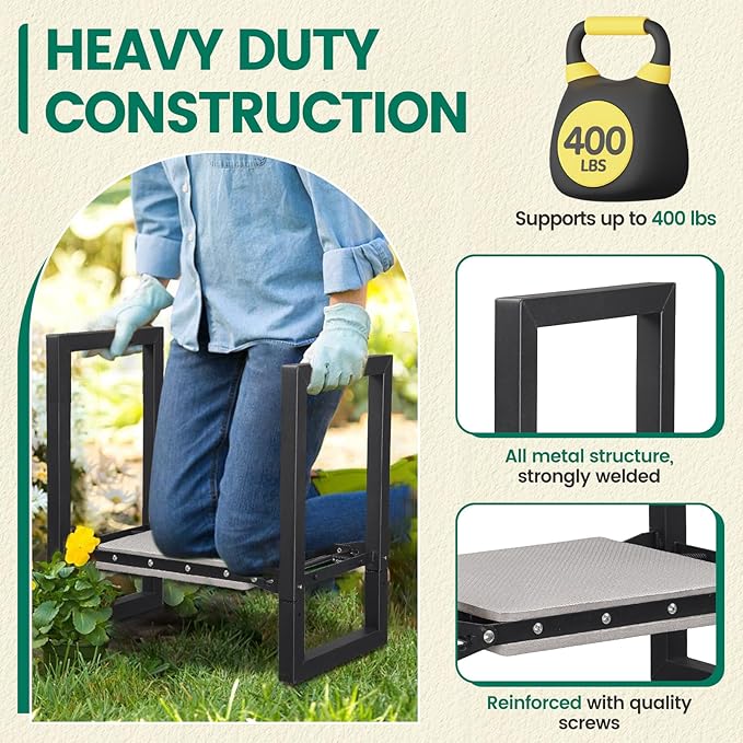Garden Kneeler and Seat - Heavy Duty Folding Garden Stool with Handles, Stable Kneeling Device Bench Chair Gardening Tools Gifts for Women Men Seniors Gardeners Outdoor Weeding Planting - Image 6