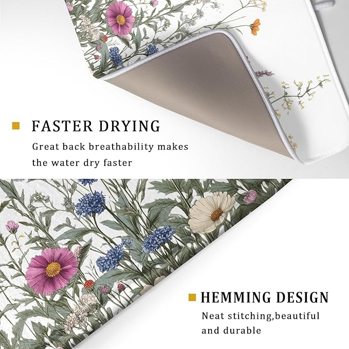 Giwawa Flower Herbs Dish Drying Mat Botanical Plant Dishes Drainer Mat 18x24 - Image 3