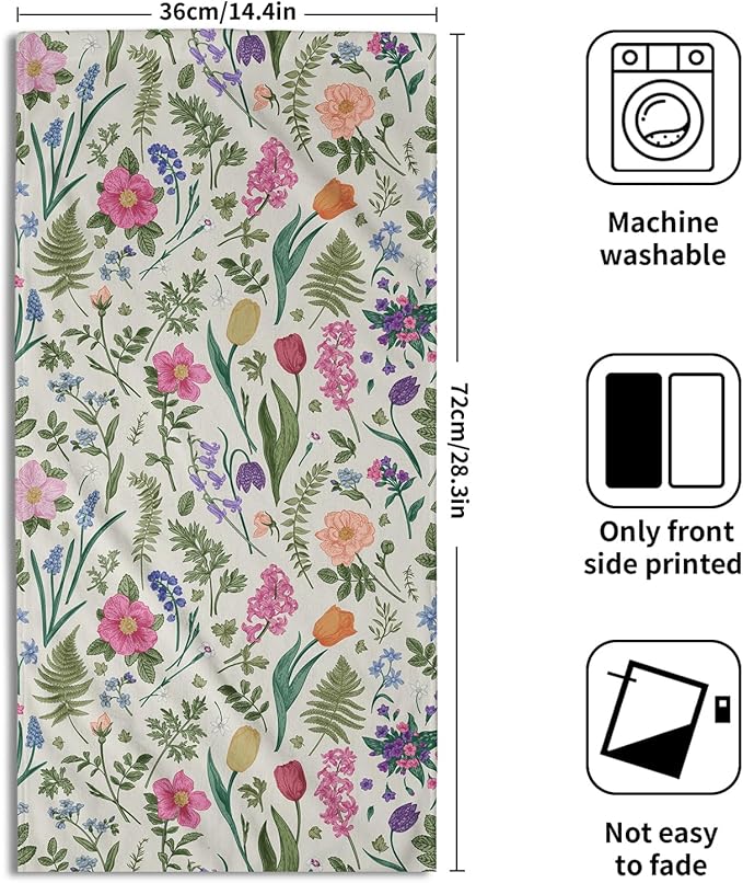 Spring Floral Hand Towels for Bathroom Set of 2 Pink Flowers Sage Green Leaves - Image 2