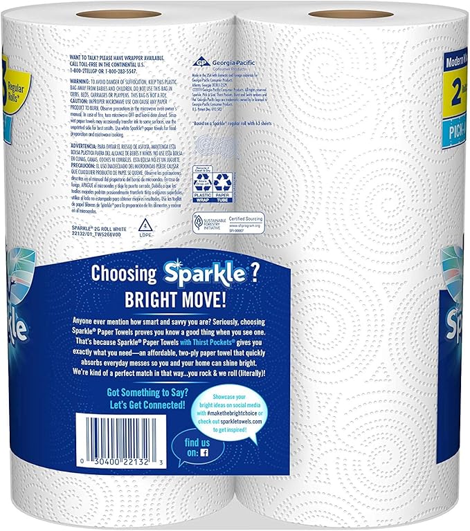 Sparkle Paper Towel, 2 Giant Pas Rolls, 1.095 lb - Image 2