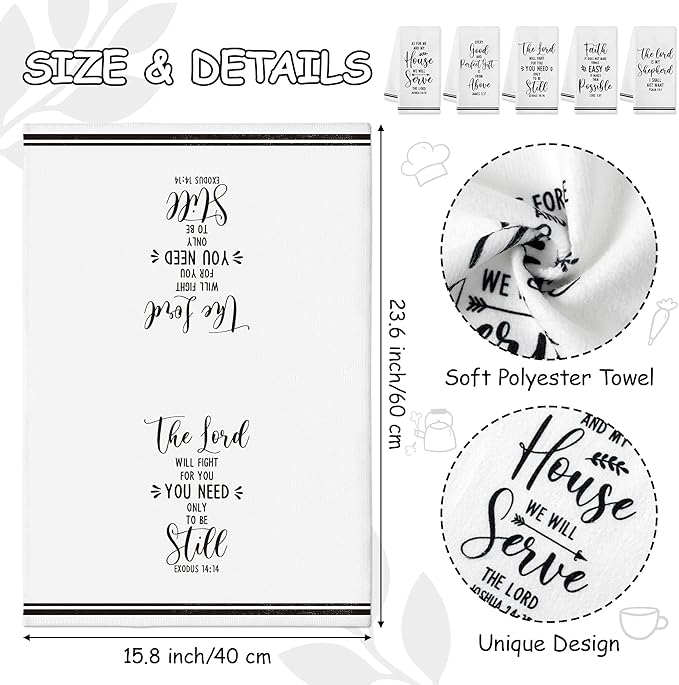 R HORSE 5Pcs Religious Christian Kitchen Dish Towel, Bible Verse Absorbent - Image 2